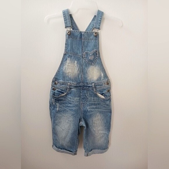 Children's Place Girls Overall Shorts With Heart Embellishment Size 14 - Picture 1 of 11